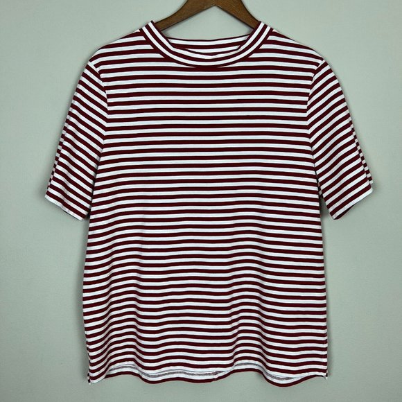 M.i.h Jeans Top Womens Medium Maroon Stripe Short‎ Sleeve Crew Neck Penny Tee - Picture 1 of 8
